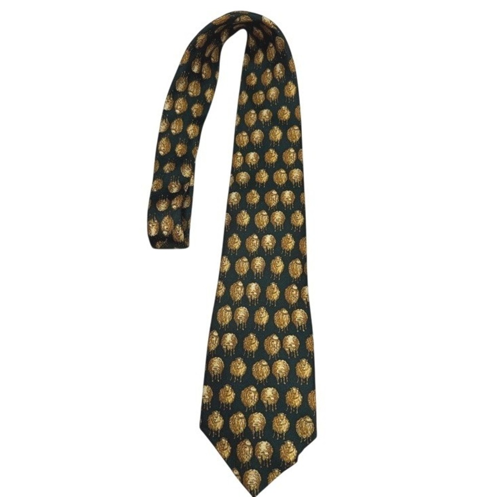 Diamond Silks Sheep Pattern Men's Neck Tie Gold Silk Hand Made Unique 60"